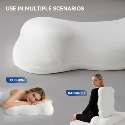 Ergonomic Cervical Neck Pillow for Sleeping, Memory Foam Contour Pillow for Side Back Sleepers, Cloud Shape Neck Support Pillow with Washable Cover (White) White