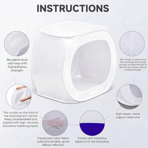 Sabary 24x24 Portable Photo Studio Shooting Tent, Foldable Light Cube Diffusion Soft Box Tent with 4 Colors Backdrops and 2 Pairs Cotton Gloves for Product Photography