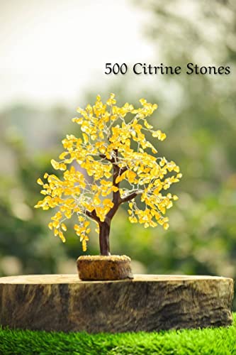 Citrine Tree Crystal Tree Healing Gemstone Crystal Bonsai Fortune Money Tree for Good Luck, Home Office Kitchen Décor Spiritual Gift (Golden Wire and 300 Beads) Size 10-12 Inches (Citrine) Citrine