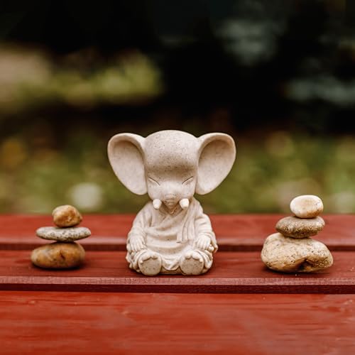 Cute Yoga Gift – Meditating Elephant Figurine - Sandstone Zen Sculpture - Home Decor Figurine, Desk Decor, Spiritual Decor, Feng Shui Decor for Patio, Balcony, Garden, Yard Housewarming Gift White Sandstone