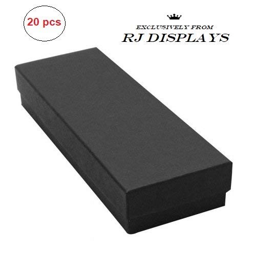 RJ Displays 20 Pack Cotton Filled Matte Black Color Cardboard Paper Jewelry Bracelet, Watch, Necklace, Jewelry Set, Gift Retail Packaging Box Size-8" x 2" x 1" inches #82