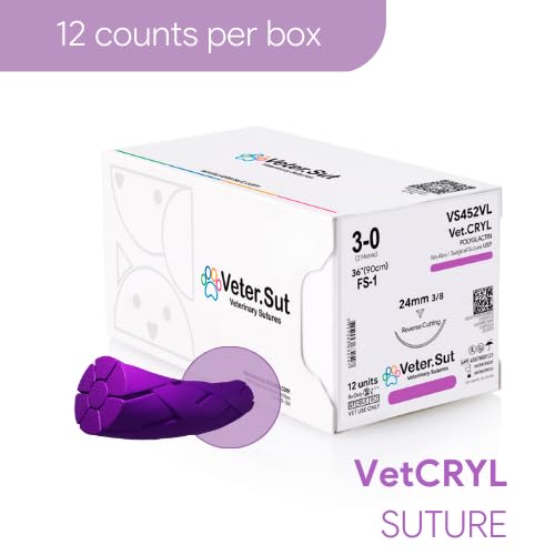 [Australia - AusPower] - VeterSut VetCRYL Absorbable Polyglactin Surgical Suture USP Size 3-0, (FS-1) 3/8 24mm Reverse Cutting Needle, 36 Inches (90 cm), 12 Count, Veterinary Use 