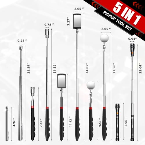 5Pcs Magnetic Pickup Tool Set, Telescoping Flashlights & Inspection Mirrors 5PCS Magnetic Tool Set