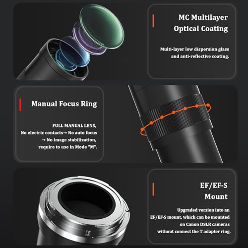 BENOISON 420-800mm MF Telephoto Lens EF Lens for Canon DSLR For Canon EF/EF-S (Black)