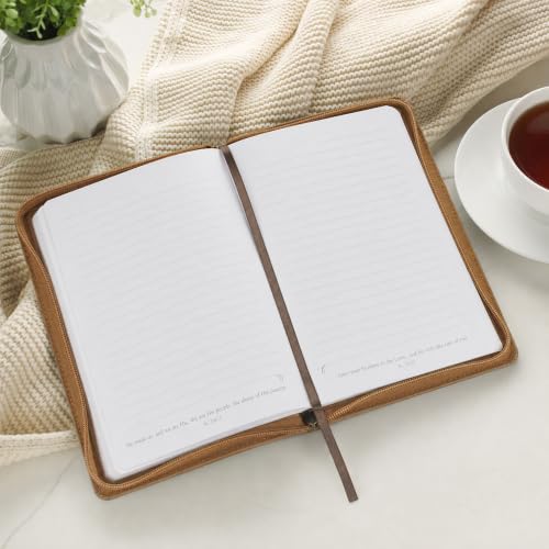 Christian Art Gifts Inspirational Zippered Journal, All Things Are Possible Wide Ruled Notebook, Matt. 19:26 Bible Verse, Taupe Brown Vegan Leather, 336 Lined Pages w/scripture, (9” x 6.4” x .9”)