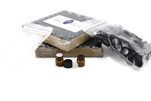 1/4 Dram (1ml) AMBER Glass Vial (144)- Flat Black Screw Cap w/Orifice Reducer and Seal - Pack of 144