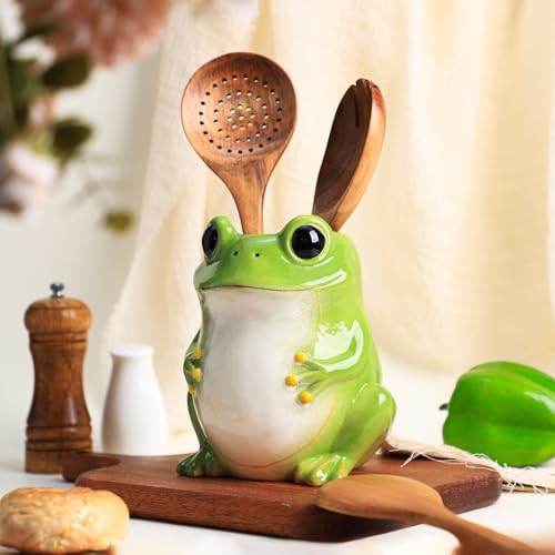 Ceramic Frog Kitchen Utensil Holder, Large Cooking Utensil Crocks for Countertop, Utensil Organizer, A
