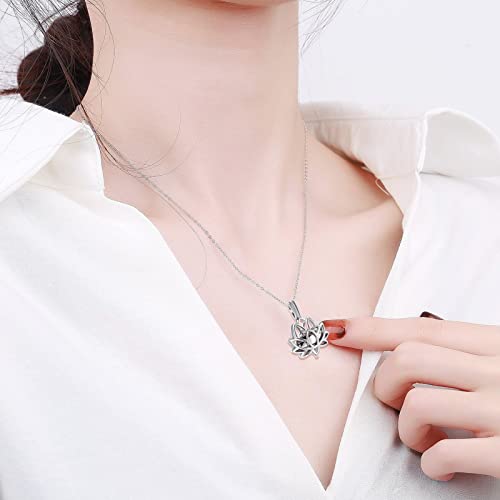 Imrsanl Cremation Jewelry for Ashes - Lotus Flower Ashes Pendant Necklace with Mini Keepsake Urn Memorial Ash Jewelry Silver