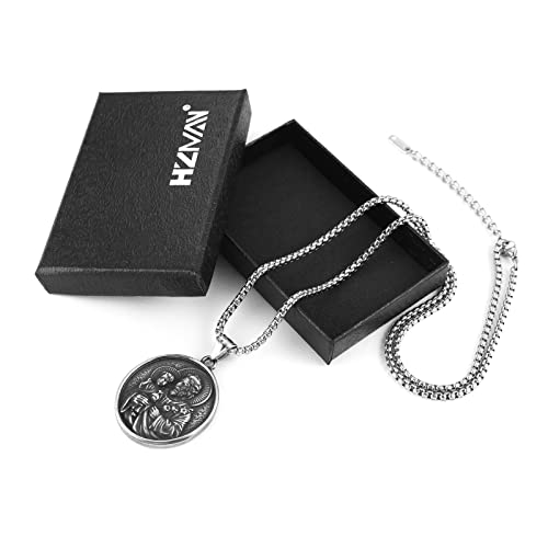 HZMAN Stainless Steel Joseph/Mary/Jesus Medal Necklace for Men Women Silver St Joseph