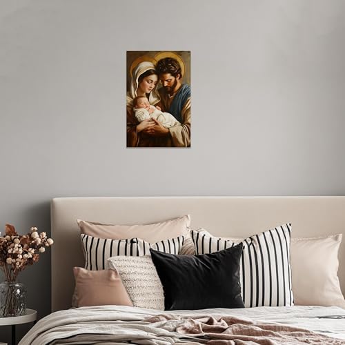 CCWACPP Holy Family Wall Art Saint Joseph and Virgin Mary Jesus Painting Christian Canvas Prints Catholic Pictures Framed Church Prayer Room Home Decor (12.00" x 18.00") 18"L x 12"W