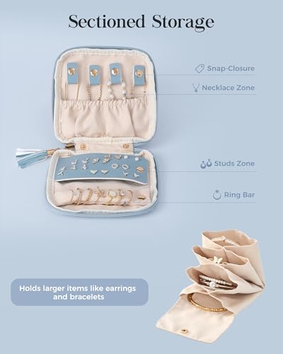 Lolalet Travel Jewelry Case Organizer, Soft Jewellery Pouch -Dustyblue Dustyblue
