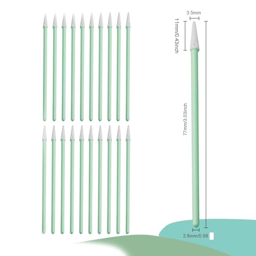100 Pieces Dust-free Foam Swabs, Pointed Anti-Static Cleaning Swabs with PP Handle and Lint Free Cloth for Precision Optics Printheads