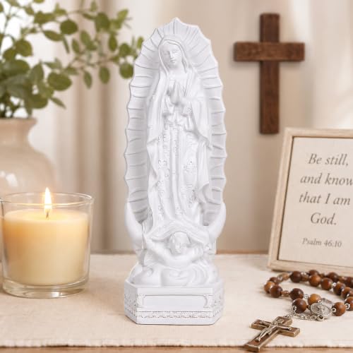 orenm Our Lady of Guadalupe Statue Figurine 8" H Virgen de Guadalupes Mary Figurine Statue Collection,Religious Catholic, Tabletop Home Office Decoration White
