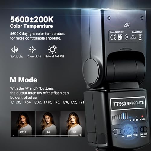 NEEWER TT560 Camera Flash Speedlite Compatible with Canon Sony Nikon Panasonic Fuji DSLR with Universal Single Contact Hot Shoe Mount, Speedlight Compatible with Sony ZV1, NOT for ZV-1F, No TTL