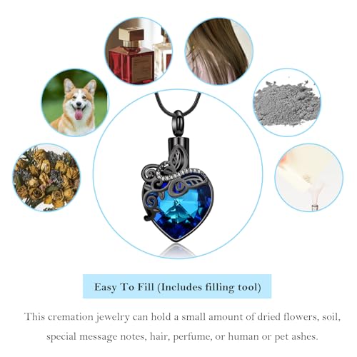 Butterfly Urn Necklaces for Ashes Heart Cremation Jewelry for Women Black-Blue