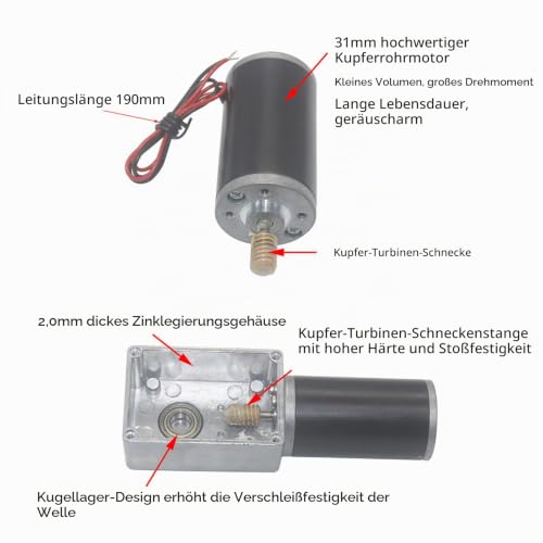 DC 12V Gear Motor, High Torsion Speed, Reduce the Electric Gear Motor, Switchable Worm Gear Motor, 8mm Shaft (12V 12RPM), Gear Motor 12V 12RPM