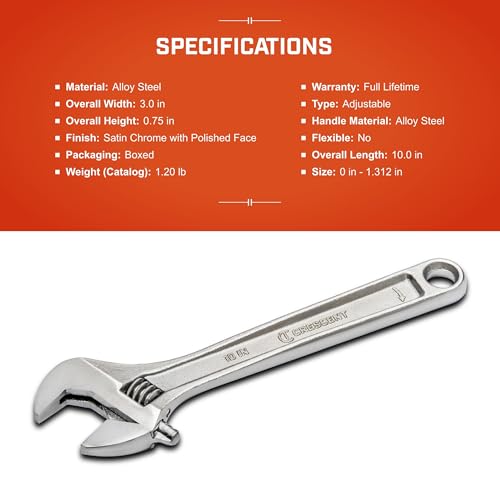 Crescent 10-inch chrome finish adjustable wrench close-up