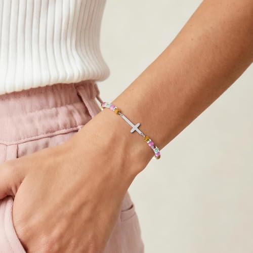 Cross Bead Bracelets for Women Birthday Friend Gift Friend-04SilverCross-Light