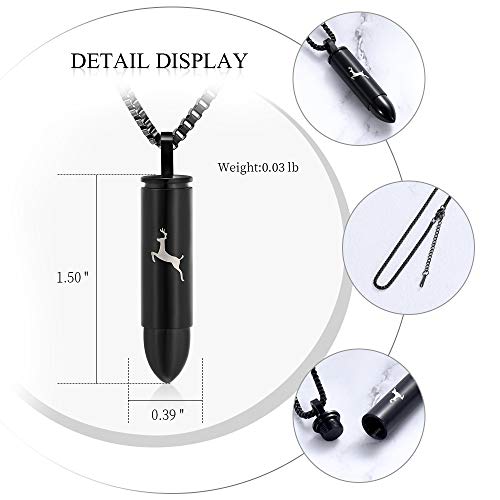 XSMZB Deer Bullet Cremation Jewelry Urn Necklace for Ashes Human Pet Bullet Ashes Keepsake Pendant Funeral Memorial Jewelry Gift Forever in my heart