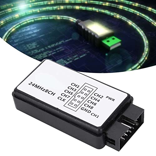 Fafeicy 5PF 100KΩ USB 8-Channel Digital Logic Analyzer, 24MHz Sampling Rate Mini Device with USB Cable and Jump Wire, for Digital Signal Analysis and Electronics Test
