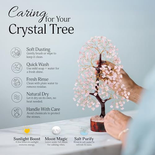 FASHIONZAADI Rose Quartz Crystals Tree of Life - Birthday Gift for Women Ea Rose Quartz Golden Wire