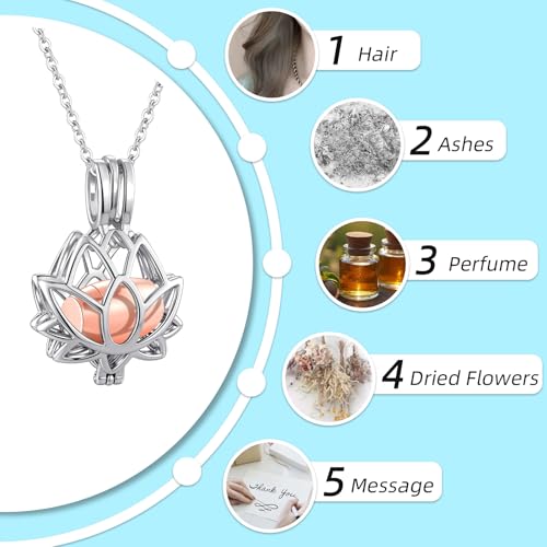Lotus Urn Necklace for Ashes Pendant Cremation Jewelry with Mini Keepsake Loved One Urn Memorial Ash Jewelry For Women Men Silver-Rose Gold