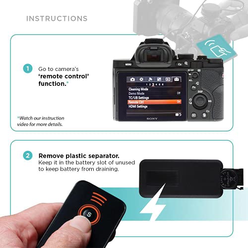 Foto&Tech IR Wireless Remote Control with Video Photo Modes Compatible with Sony A7R IV III II A7III A9 A7 A7R A7S A6600 A6500 A6400 A6300 A6000 A65 A77 A99 A900 A700 A580 NEX-7 NEX-6 (2 Pieces) Black 2 PCS
