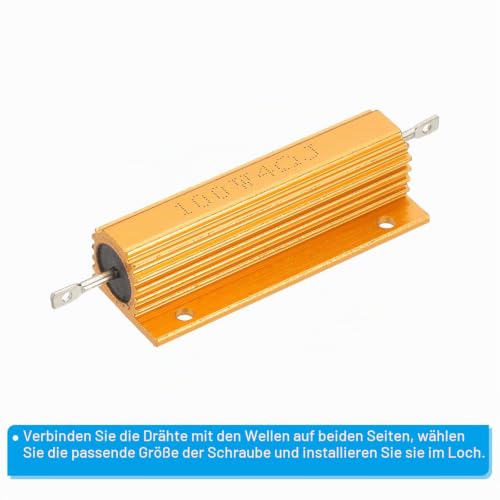 PATIKIL 100 W 4 Ohm Resistor Assortment Kit Aluminum Housing Resistors Set, 4 Pieces Aluminum Resistor Set with Screws Wire Resistor Kit with 5% Tolerance, Golden 4 ohms