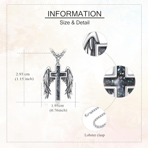 ONEFINITY Religious Urn Necklace for Ashes 925 Sterling Silver Cross/Angel Wing/Butterfly/Raphael Abalone Shell Pendant Necklace Cremation Memorial Keepsake Jewelry Gift for Ashes of Loved One Women Cross Angle Wings