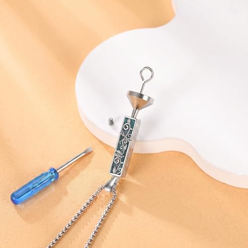 Turquoise Bar Urn Necklace 18k White Gold Plated Paw Print/Dragonfly/Tree of Life/Mountain/Cremation Pendant Necklaces For Women Female Gift Jewelry For Ashes Dragonfly