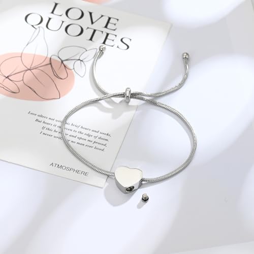 zeqingjw Heart Cremation Bracelet for Ashes Urn Jewelry for Women Stainless Steel Adjustable Memorial Bangle Loved Ones Funeral Keepsake Gift Silver