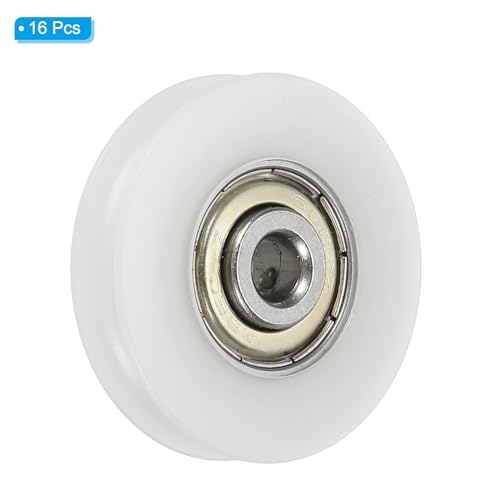 PATIKIL Nylon U Groove Bearings, 16 Pack 6x38x9.5mm U Type Groove Double Metal Roller Wheel Shielded GCr15 Chrome Steel Ball Bearings for Door Window