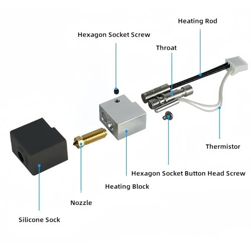 3D Printer Hotend for Kobra S1, 3D Printer Parts Hot End Kit with 4PCS Silicone Sock and 5PCS 0.4mm Nozzles for Anycubic Kobra S1 Combo