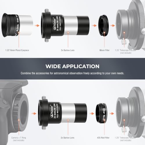 Alstar Telescope Accessory Kit 8-Piece, 1.25" Eyepiece Set & Filter Set