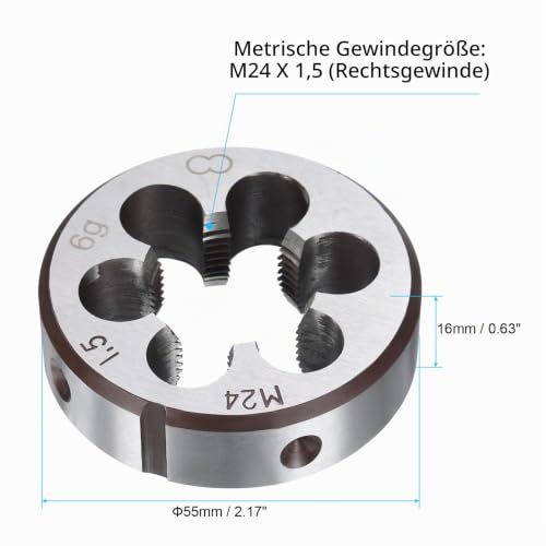 QUARKZMAN M24 x 1.5 Metric Thread Right-Hand Cutting Die Alloy Tool Steel Thread Repair Tool M24 x 1,5