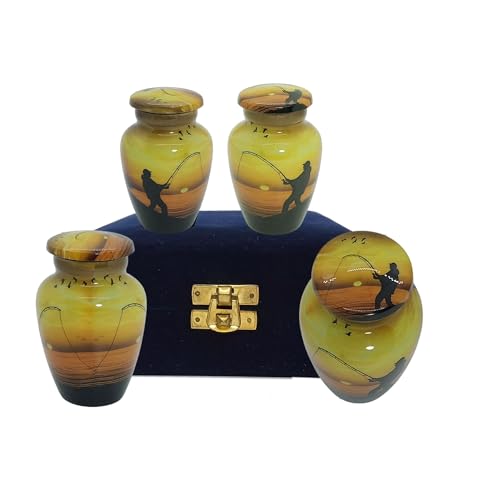 UR Keepsake Urn Set of 4- Decorative Fishing Catching Cremation Urn for Human Ashes with Velvet Box & 4 Velvet Bag-Mini Keepsake Urn - Affordable Urn (3 cu.in x 4pcs) (1)