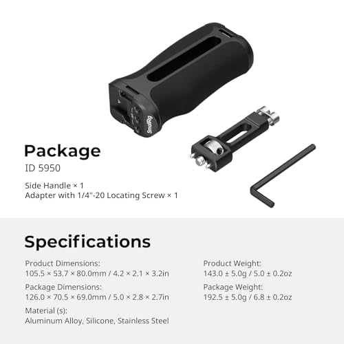 SmallRig Side Handle with 1/4"-20 Locating Screw, Camera Cage Handle for Left or Right Hand, Up and Down Adjustable, Max. 10kg Payload