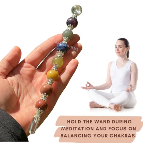 7 Chakra Pyramid Stick - Healing Stick Wand for Positive Energy, Yoga, Magic, Good Luck & More - Chakra Stick for Balancing, Aura Cleansing & Concentration - Crystal Wand Ideal for Gifts Approximately 7 – 8 Inch Ball-stick