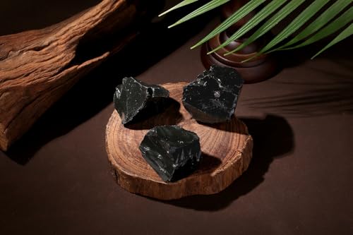 2Pcs Black Obsidian Crystals 1.8-2.2" Large Raw Stones Rocks Black-obsidian