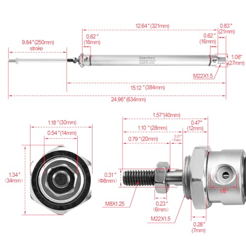 Heschen Pneumatic Slim Air Cylinder MAL 20-250 PT1/8 Port 20mm Bore 250mm Stroke Double Acting