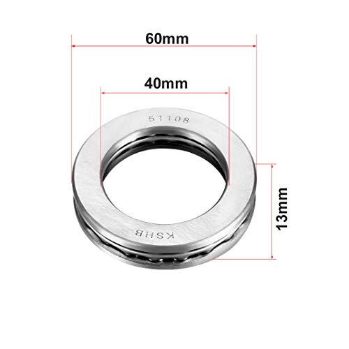sourcing map 51108 Thrust Ball Bearings 40mm x 60mm x 13mm Chrome Steel ABEC3 Single Row Roller 2pcs 40mmx60mmx13mm