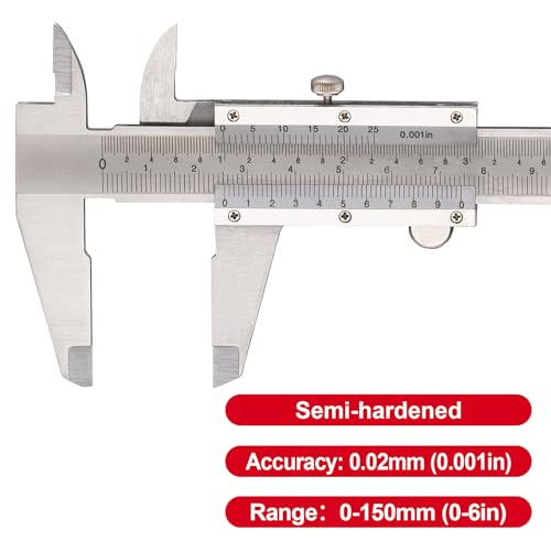 Spurtar Vernier Caliper 150 mm / 6 Inch Calliper Analogue | For diameter depth step measuring accuracy: 0.02 mm / 0.001 inch for household DIY jewelry woodworking