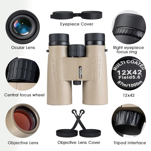 12x42 HD Binoculars for Adults High Powered Binoculars with Upgraded Phone Adapter Compact Binocular with Low Light Night Vision for Bird Watching Hunting Outdoor Sports Concerts Green