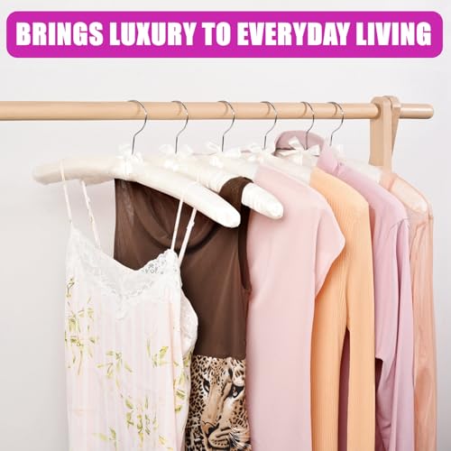 Amber Home 10 Pack Large Ivory Satin Padded Hangers for Women Clothing 17"
