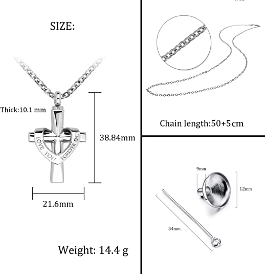 Cremation Cross Urn Necklace for Ashes Love You Forever Dad/Mom/Papa/Son Stainless Steel Urn Pendant Ashes Holder Memorial Jewelry Nana