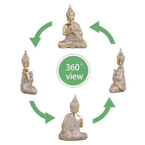 Golden Thai Buddha Namaste Figurine Resin Zen Desktop Decor 14cm