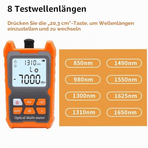 50mW Optical Fault Fault Finder Photometer Fiber Optic FTTH -70dBm to +6dBm Fiber Optic Tester with FC-LC-Adapter
