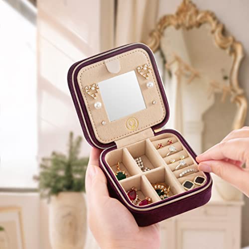 ZPROW Plush Velvet Travel Jewelry Case, Travel Jewelry Organizer, Jewelry Travel Case, Travel Jewelry Box, Small Jewelry Case, Jewelry Travel Box, Earring Organizer with Mirror - Purple 4packs Velvet 4 Pack - Purple