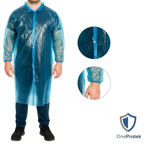 10 x Blue Disposable Waterproof Snap-on Protective Gown with Snaps, Recyclable Polyethylene, Strong and Comfortable, Food Safe, One Size