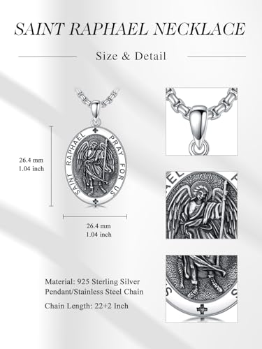TOUPOP St Michael Necklace 925 Sterling Silver Protect Us Saint Pendant for Men Women Medal Saint Jewelry Gifts for Christmas Fathers Day St Raphael